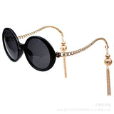 Pendant Tassels Metal Brand Sunglasses Women Round Retro Glasses  G098
