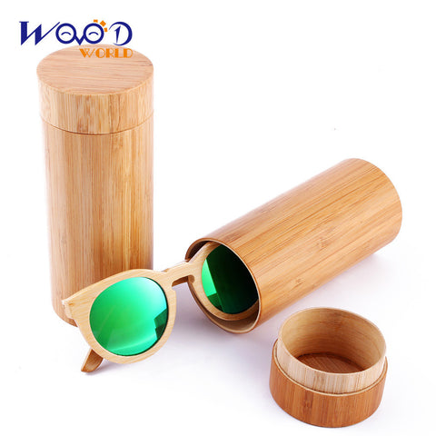 Round design bamboo sunglasses with color lens & sunglasses case