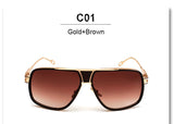 Oversized Men Sunglasses Brand Flat Top Sun Glasses 18 K Gold Square Victory Five Style
