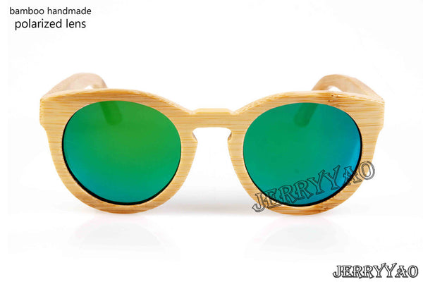 Round design bamboo sunglasses with color lens & sunglasses case