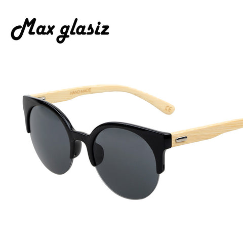Half Bamboo Sunglasses Points Women Round Lenses Women Cateye Wooden Vintage Sunglass lunette de soleil